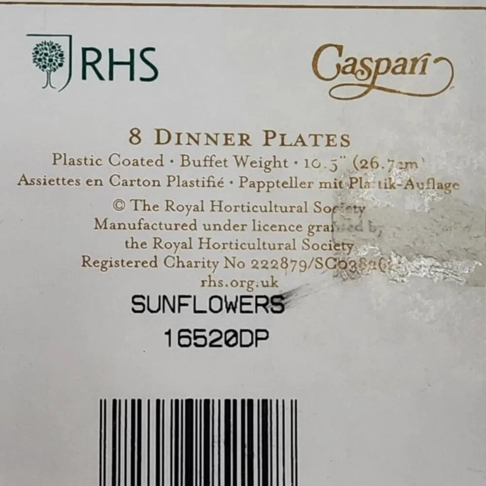NEW Caspari Sunflowers Round Dinner Plates 3 Packs of 8 = 24 Coated Plates USA